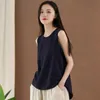 Johnature Kobiety 5 Kolor Zbiorniki Nieregularne Bez Rękawów O-Neck Solid Color Vintage Luźne Miękkie Kobiety Cloths Casual Tanks 210521