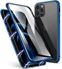 Magnetic Adsorption Metal Frame Case Front and Back Tempered Glass Full Screen Coverage for IPhone 12 PRO MAX Support Wireless Charging 100pcs/lot