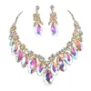 Marquise AB Color Crystal Pageant Bruids Sieraden Sets Dames Party Trouwjurk Ketting Oorbellen Strass Voor Kerstcadeau