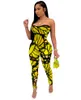 Partihandel onesies Jumpsuits Rompers Overaller One Piece Byxor Sexig Skinny Playsuit Slim Fashion Strapless Print Paneled Jumpsuit Kvinnor Kläder KLW6600