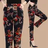 여성 겨울 패션 플러스 벨벳 따뜻한 레깅스 여성 크기 인쇄 꽃 두꺼운 바지 블랙 캐주얼 A3 211204