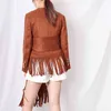 Lässige braune Jacke für Frauen V-Ausschnitt Langarm Knopf Quaste Große Größe Mantel Weibliche Kleidung Herbst 210524