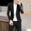 Новая записка вышивка мужской костюм тонкий корейский пиджак мужские пальмы Trend Men Tuxedo костюм костюм марок Homme Mens костюмы дизайнеры 2021 x0909