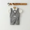 geboren jongen kleding romper zomer baby pak strikje jongens formele partij kleding outfit baby 1e verjaardag jurk geboren outfits 211011