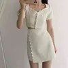 High Quality Summer Korean Tweed Two Piece Set Women Short Jacket Coat + Mini Skirts Sets Elegant Crop Top Skirt 2 Suits 210514