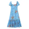 Fashion Lovely Blogger Style Floral Print Long Dress Women Sweet Chic Lantern sleeve Lace Patchwork Summer Dresses Female 210508