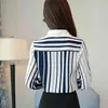 Mode koreanische langärmelige dünne Chiffonbluse gestreift quadratischer Kragen OL-Stil Slim Fit Damen Top 0924 60 210417