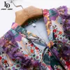 Créateur de mode d'été Vintage robe femmes élégant noeud papillon imprimé fleuri poche Tweed Patchwork court 210522