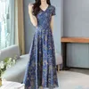 summer fashion temperament women V neck short Sleeve print chiffon casual dress Plus Size 210531