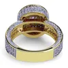 Anel masculino de hip hop joias banhado a ouro 18K moda pedra preciosa simulação diamante anéis gelados para homens