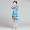 Women Spring Designer Elegant Long Sleeve Print Shirt Dress Sexy Slim Office Party Robe Female Vintage Pleated Dresses Vestidos 210525