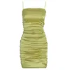 Seksowna sukienka nocna klubowa Satyna Bodycon Summer Kobiety Mini Tight Green Ramię Pasek Bez Rękawów Party 210603