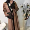 Etniska kläder 2022 Muslimsk kläder Dubai Turkiet Mellanöstern Kvinnor Fashion Lacy Patchwork Ramadan Cardigan Robe Dress Abaya