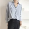 Мода женские блузки с длинным рукавом офис лежат рубашки повседневные V-образным вырезом свободно шифон элегантный топ 6074 50 210506