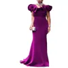 Ruffles av axeln Bridesmaid Klänningar Lång Elegant Satin Plus Storlek African Maid of Honor Gowns Sweep Train Mermaid Arabic Bröllop Guest Formal Wear Al9885