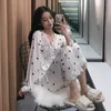 Pyjamas Kvinnor Koreansk Sexig Laciness Is Silk Pajama Set Sommar Höst Långärmad Tvådelad Set Söt Princess Style Hemkläder 210831