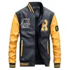 Spring Autumn Men Stand Collar PU Leather Baseball Jacket Embroidery Leather Jacket Men Casual Bomber Jacket Slim Fit Brand 211009