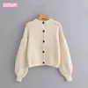 Femminile francese allentato usura esterna pigro manica lunga monopetto in maglia cardigan stile coreano semplice maglione da donna 210507