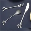 Flatware Sets Kitchen, Dining & Bar Home Garden Stainless Steel Knife Fork Spoon Creative Branch Leaves Coffee Stirring Spoons Dessert Kitch