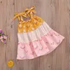 6m-5y criança criança criança meninas flor vestido de verão Bohemian Bow Ruffles vestidos para trajes de férias 210515