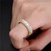 18k med sidostenar Vittguldpläterade Iced Baguette Rings Full Micro Pave Cubic Zirconia Hip Hop Jewelry Party