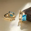 Hoop Huggie Luxury Crystal Square Stone Oreadings Aqua Blue Zircon Fashion Gold Couleur petite pour femmes Bijoux de mariage