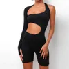 Jocoo Jolee Femmes Sexy Une Épaule Évider Combinaisons Casual Fitness Bodycon Romper Élégant Solid Sport Combishort 210619