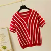 Striped Short Sleeve T Shirt Kvinnor Kvinnor Tunna Pullovers Spring Summer Enkel T-shirt Dam Toppar Tee 14199 210415
