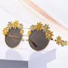 Sunglasses Diamond-studded Color Big Round Frame Men's And Women's Same Style Large Sunflower Plate