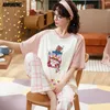 ファッション印刷コットンスーツ女性セットホームスーツhomeclothes半袖ロングパンツカジュアルスリーウェアカワイイティーンガールズパジャマ210830