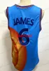 2021 Blue LeBron 6 James Basketball Jersey Space Jam Tune 팀 All Stitched