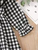 Toddler Girls Gingham Flounce Sleeve Ruffle Trim Bow Front Klänning Hon