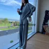 Women's Two Piece Pants 2 Set Women Casual Outwear Korean Tracksuits Office Lady 2021 Winter Knitted Suits Loose + Sweater Sets Pure Color