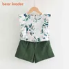 Bear líder meninas meninas casuais conjuntos nova moda verão bebê moda babados vestido floral shorts outfits crianças roupas bonitos y220310