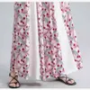 S4XL Pant Large Size Womens Trousers Elastic Waist Split Wide Leg Pants Loose Casual Long Trouser Plus Size Bohemian Pant Pink 210412