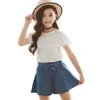 Ubrania dla dzieci Dziewczyny Koronki Tshirt + Spódnica Odzież Teenage Summer Casual Style Kid 6 8 10 12 14 210528