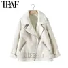 TRAF Mulheres Moda Grosso Grosso Winter Winter Faux Leather Jaqueta Oversized Casaco Vintage Manga Longa Feminina Outerwear Chique Tops 211014