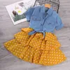 Girl's Dresses 2Pcs Kids for Girls Elegant Sling Princess Blue Denim Jacket 3-11 Years Girl Flower Summer Children Clothes