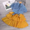 Vestidos da menina 2 pcs crianças para meninas elegante estilingue princesa azul denim jaqueta 3-11 anos menina flor verão crianças roupas