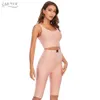 Summer Women Nude Bandage 2 Two Pieces Sets Sleeveless Short Tops& Pants Club Celebrity Runway Party Casual 210423