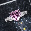 Anelli di fidanzamento a forma di cuore solitario da donna alla moda Anello con proposta di zirconi rosa per la fidanzata, regalo di anniversario