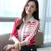 Primavera gasa mujeres coreanas camisas de manga completa femenina blusas de cuello vuelto camisas delgadas mujeres a rayas 6108 50 210527