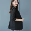 women's jacket with buttons black blazer Spring summer seven-point sleeves thin jacket for women lace one button suit X0721