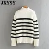 Damestruien Jxysy Winter Winter Women Engeland Vintage Stripe Weave O-Neck breien Jumper Pull Femme pullovers tops