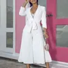 White 2 Piece Sets Office Lady Blazer with Pantskirt Suit Sashes Elegant Women Jackets Trousers Wide Leg Culottes Modest Fashion 210416