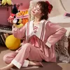 Marine Revers Kawaii Pj Coton Coréen Style De Mode Pyjamas pour Jeunes Dames Adolescent Étudiant Filles Automne Hiver Maison Vêtements 211215