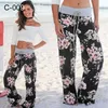 Leosoxs Vår Höst Loose Beach Kvinnors Byxor Fashion Blom Print Drawstring Wide Leg Långa Sweatpants Plus Size 210915
