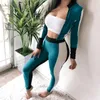 Running Sets Lady Splice bijgesneden pullover Jogging Sports Suit Sweatshirt en Side Striped Pants Tracksuit Dames #3