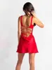 Sanches Satin Backless Strapless Chest Mini Dress Women Sexy Bandage Slim Short Party Summer Dresses Y2K Casual Beach Vestidos Y220304