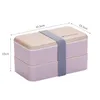 Caja de almuerzo de doble capa 1200 ml de ensalada de madera cajas bento contenedor portátil de microondas para trabajadores estudiante YFAX3094